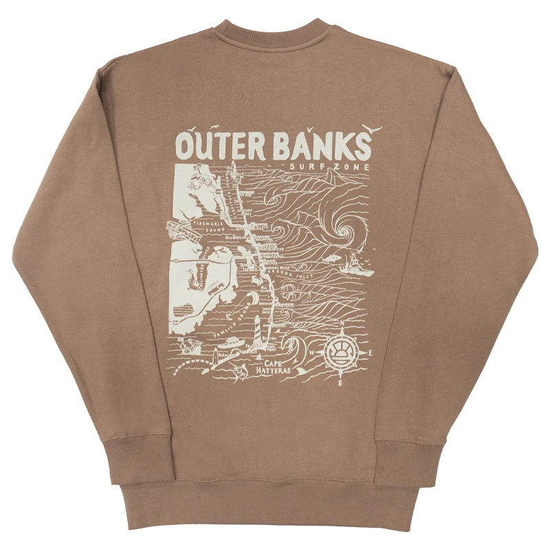 Unleash Your Trendy Side REAL Outer Banks Map Wmn's Crew Sweatshirt-Latte