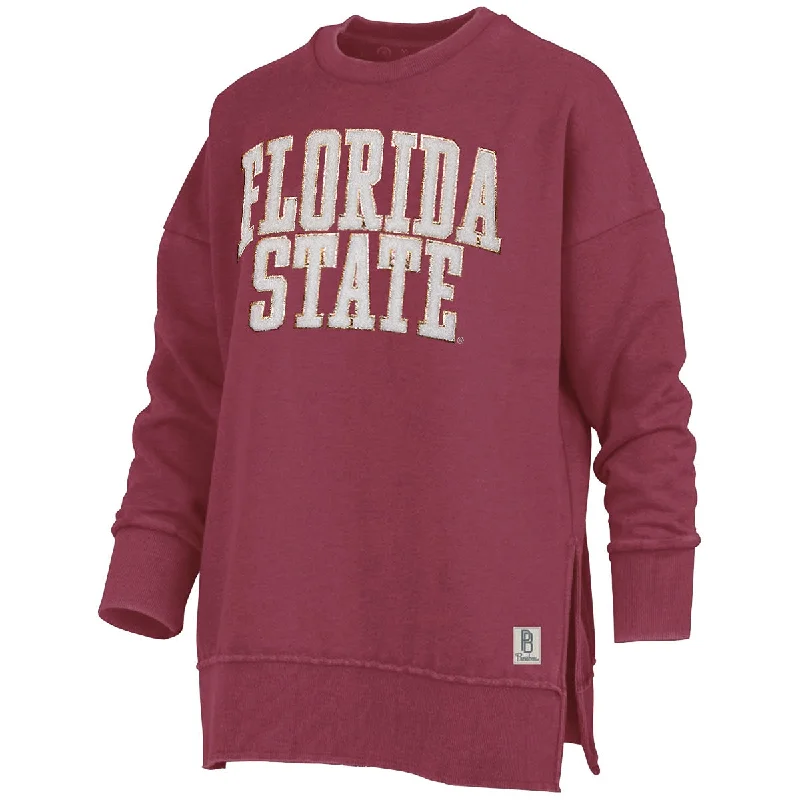 Quality Wear Pressbox Women's Florida State Chenille Applique Crew Fleece - Garnet