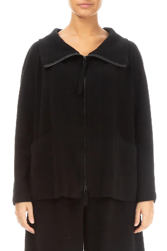 Exclusive Designer Collection Zip Black Cotton Jersey Jacket