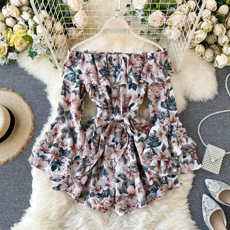 Chic Wardrobe Essentials Women's Floral Off Shoulder Fashion Designer Wide Leg Rompers Shorts