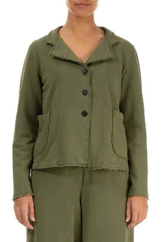 Dreamy Draping Collar Olive Cotton Jacket