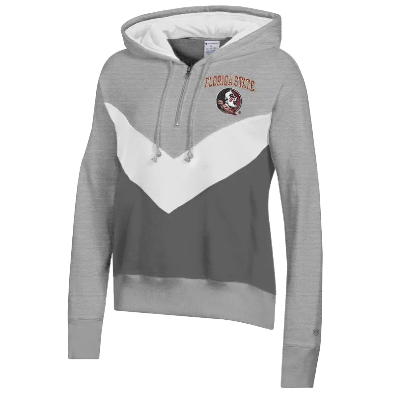 Stylish Savings Champion Women's Florida State Seminole Logo 1/4 Zip Hood - Grey/White/Granite