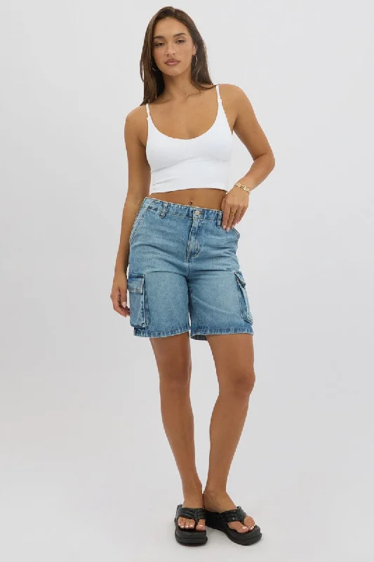 Evening Elegance Denim Cargo Shorts High Rise