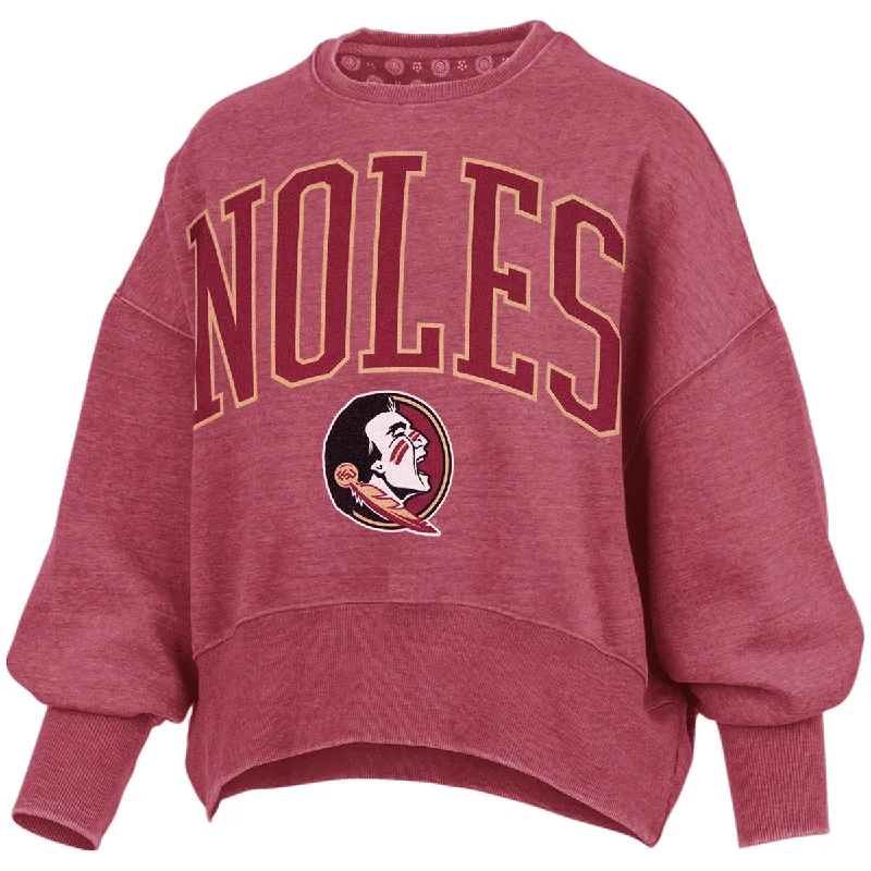 Sleek Design Pressbox Women's Noles/Seminole Logo Design Dolman-Sleeve Oversized Crew Fleece - Garnet