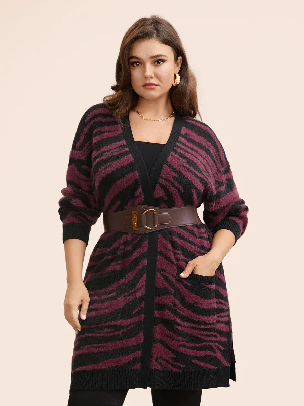 Redefining Women's Style Zebra Print Fluffy Patch Pocket Cardigan