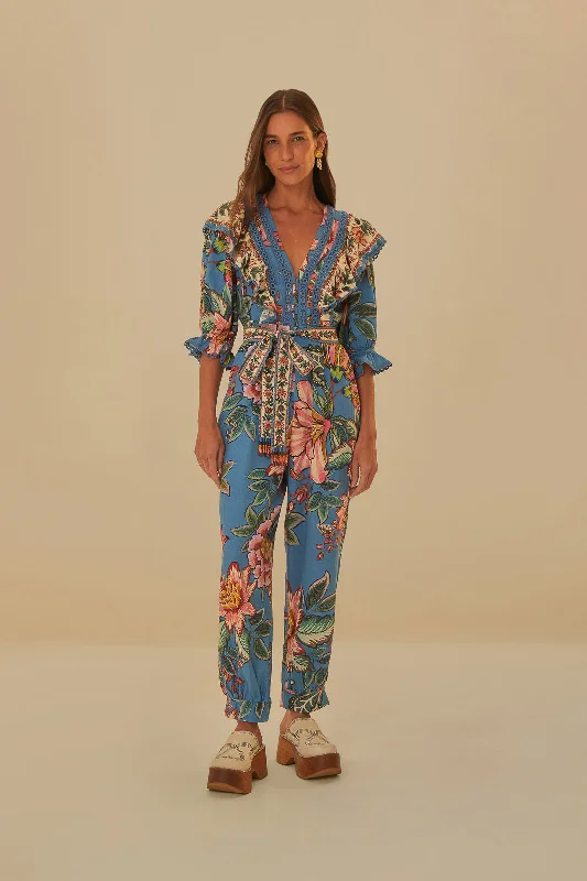 Daily Deals Blue Wonderful Bouquet Lenzing™ Ecovero™ Euroflax™ Jumpsuit