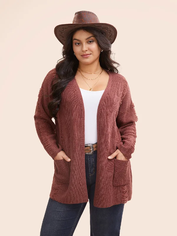 Season Appropriate Women's Collection Floating Lines Pockets Open Cardigan