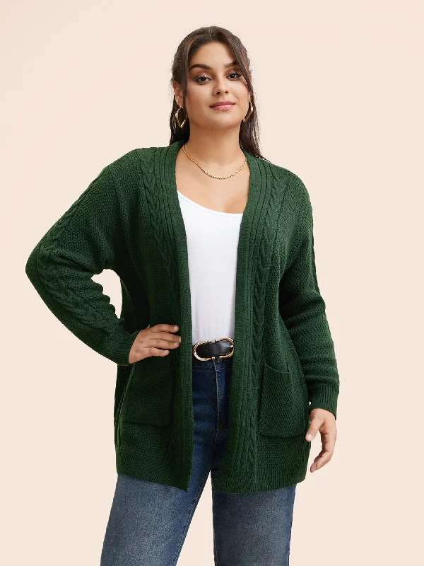 Trend Setting Threads Texture Cable Knit Patch Pocket Cardigan