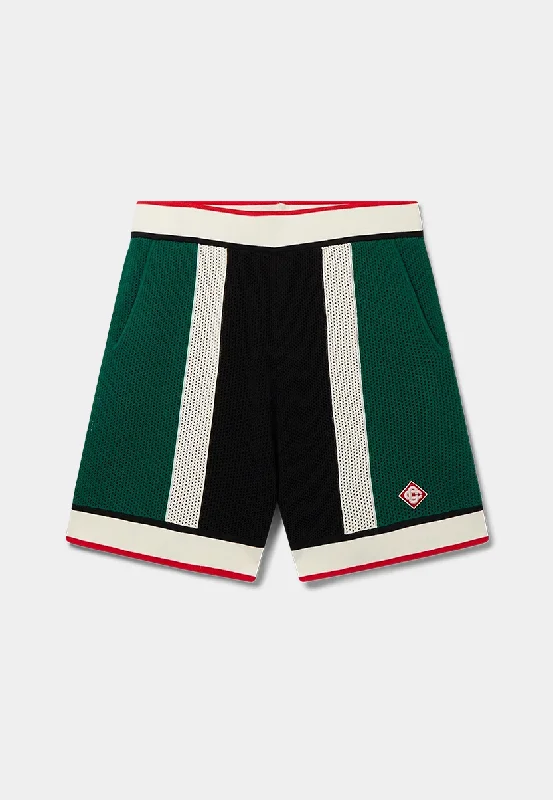 Feminine Elegance Casablanca Striped Mesh Shorts Green/White/Black