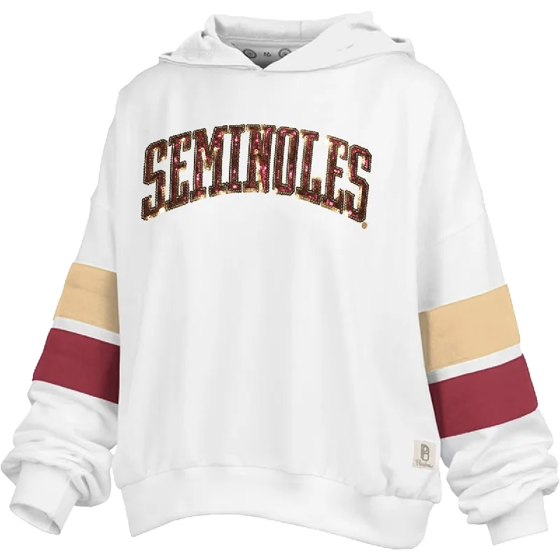 Artful Design Pressbox Women's Seminoles Sequin Design Oversized Hood - White