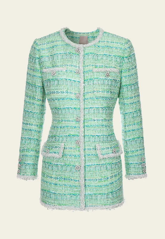 Effortless Comfort Lime Green Beaded-Trim Embellished-Button slim-fit Jacket