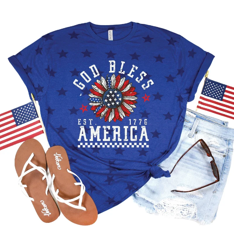 Vintage Style Clothing Sale God Bless America Flower Tee