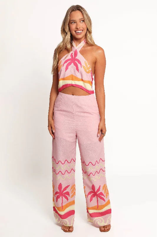 Trendy Women's Collection Aryn Halterneck Jumpsuit - Pink Palm