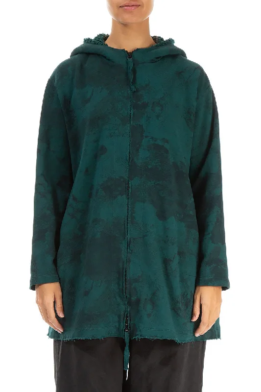 Minimalist Elegant Hooded Emerald Marble Cotton Jacket