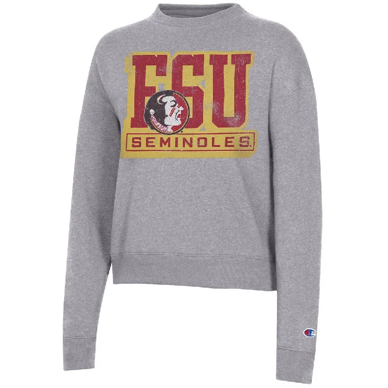 Casual Chic Champion Women's Vault FSU Seminoles/Seminole Logo Design Tri-blend Crew - Heritage Grey