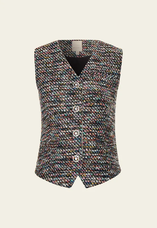 Seasonal Trends Mixed tweed Hollow-carved Crystal Button Metalic-trim Waistcoat