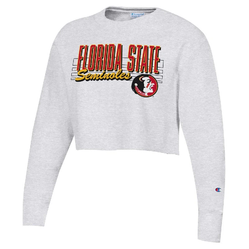 Sophisticated Fashion Champion Women's Vault Florida State Seminoles/Seminole Logo Reverse Weave Crop Crew Fleece - Silver Grey