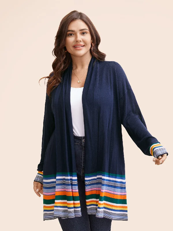 Bid Farewell To The Old Season Supersoft Essentials Contrast Striped Patchwork Cardigan