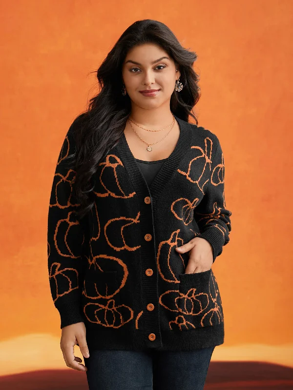 Dive Into Trendy Styles Supersoft Essentials Pumpkin Printed Open Cardigan