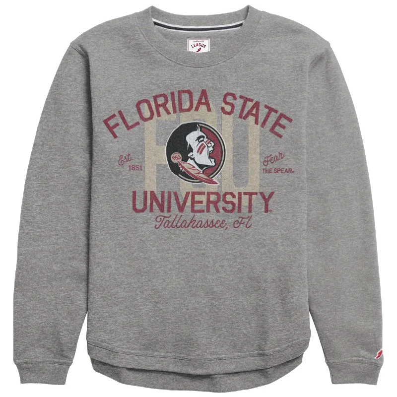 Minimalist Chic League Women's Seminole Logo/FSU Florida State University Design Tri-blend Crew Fleece - Fall Heather