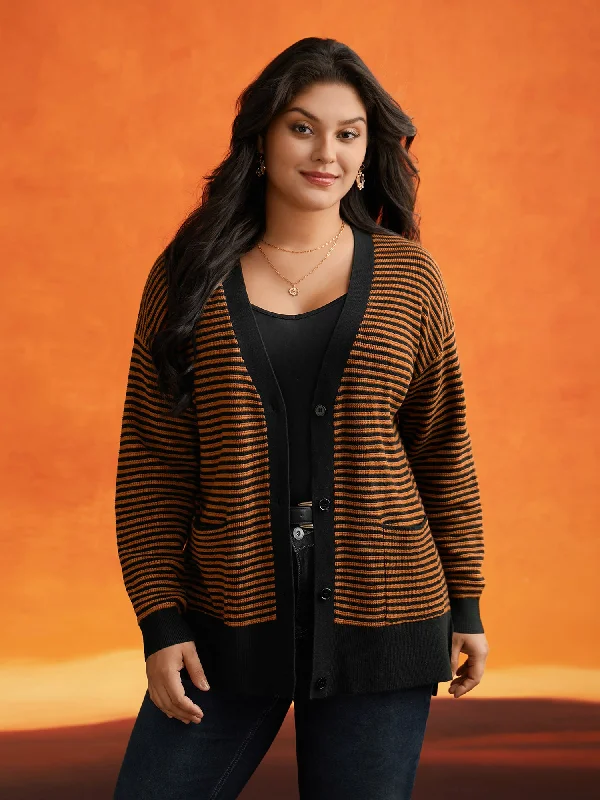 Trendy Attire For Her Halloween Striped Ribbed Cardigan