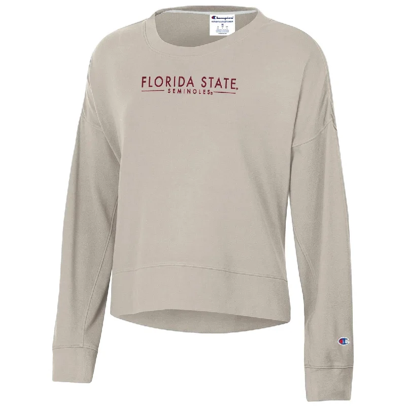 Vintage Look Champion Women's Florida State Seminoles Sueded Crew Fleece - Cocoa Butter