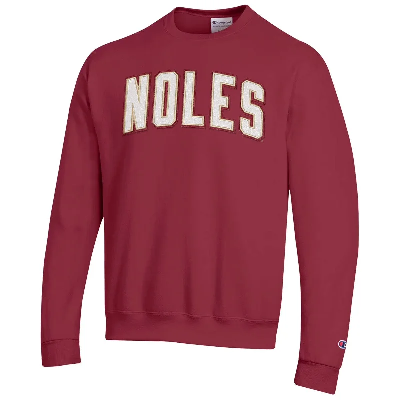 Elegant Attire Champion Women's Noles Glitter Twill Design Powerblend Crew Fleece - Garnet