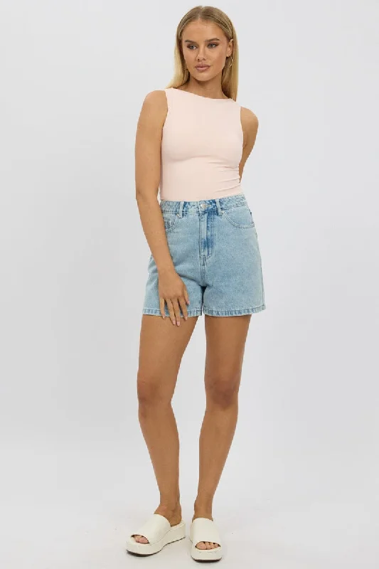 Unbeatable Prices Denim Relaxed Shorts Mid Rise Bow Tie