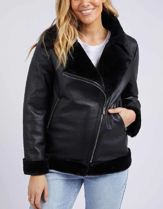 Versatile Outfits Moto Shearling Jacket - Black