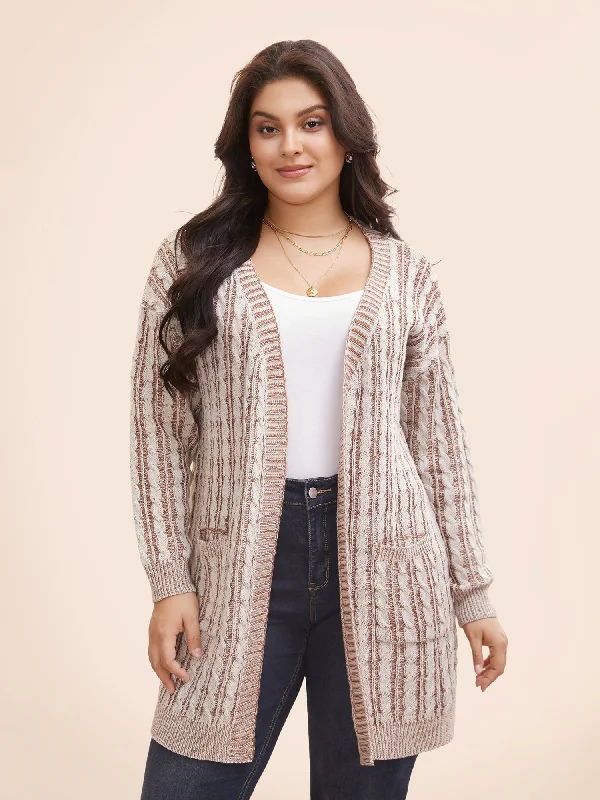 Dive Into Trendy Women's Fashion Texture Cable Knit Patch Pocket Cardigan