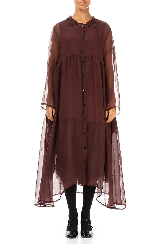 Boutique Styles Long Merlot Silk Chiffon Jacket