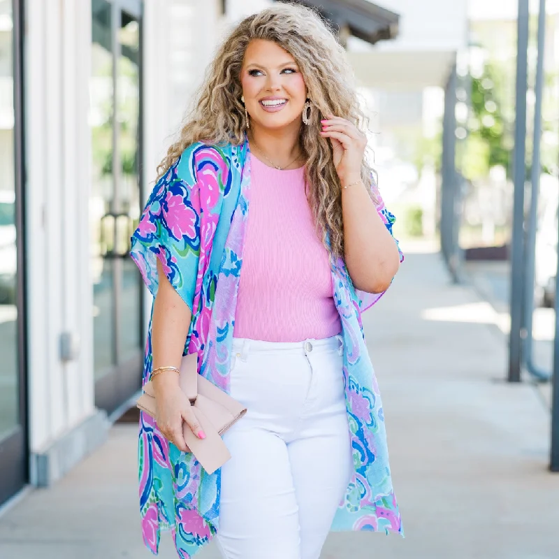 Redefining Women's Fashion Tangled In Love Kimono, Blue-Pink