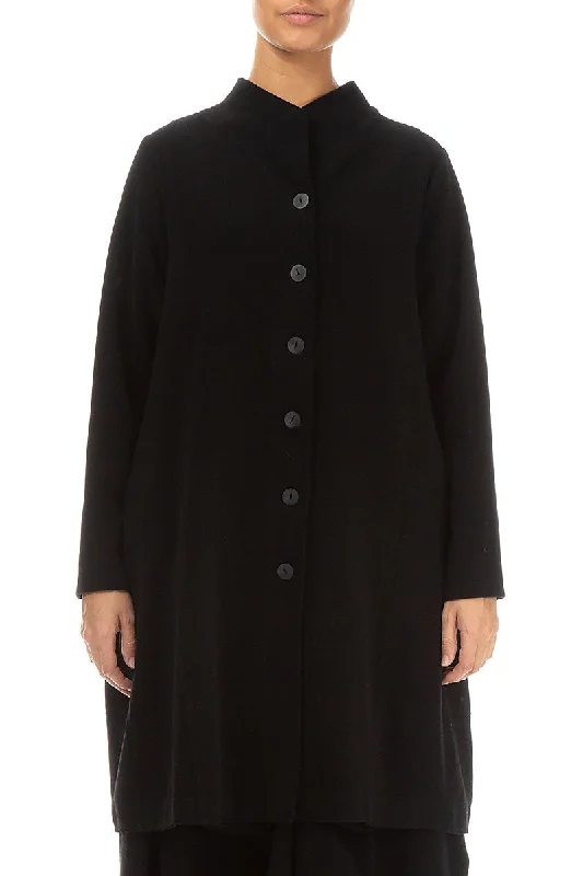 Parisian Effortless Chic Style A-Line Black Jersey Cotton Jacket