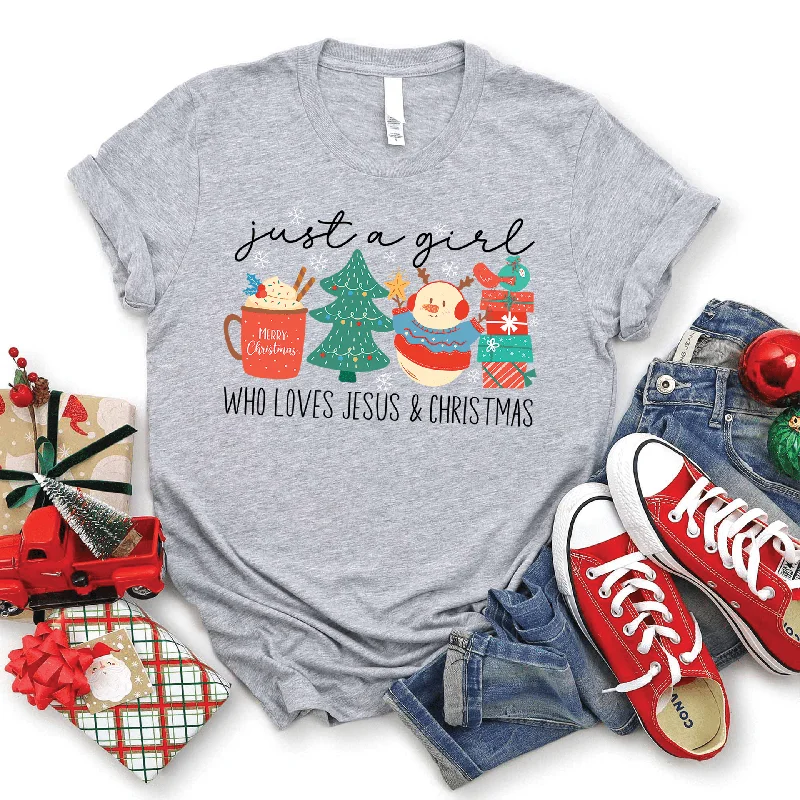 Romantic Detailing Just a Girl Who Loves Jesus and Christmas Tee