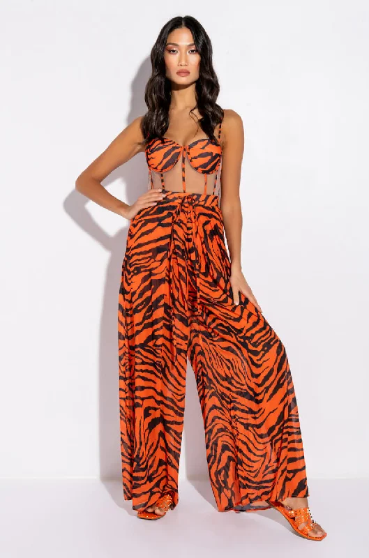 Gorgeous Glamour Collection VACAY WINNER TIGER PRINT CHIFFON JUMPSUIT