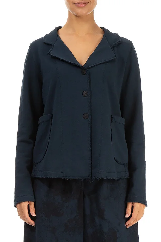 Trendy Street Style Collar Midnight Blue Cotton Jacket