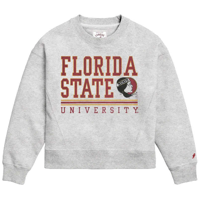 Exclusive Sale League Women's Vault Florida State University Lady Seminole Logo Boxy Crew Fleece - Ash