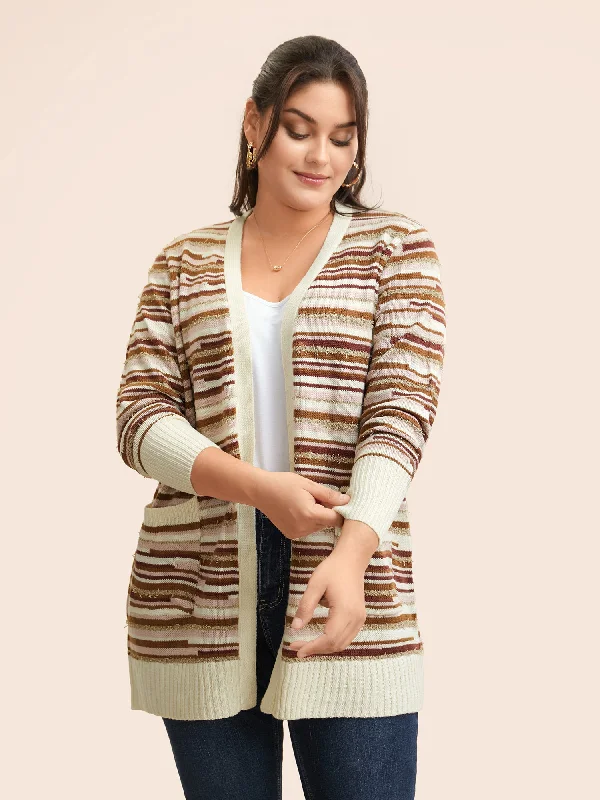 Versatile Style Wardrobe Striped Kimono Collar Pocket Cardigan