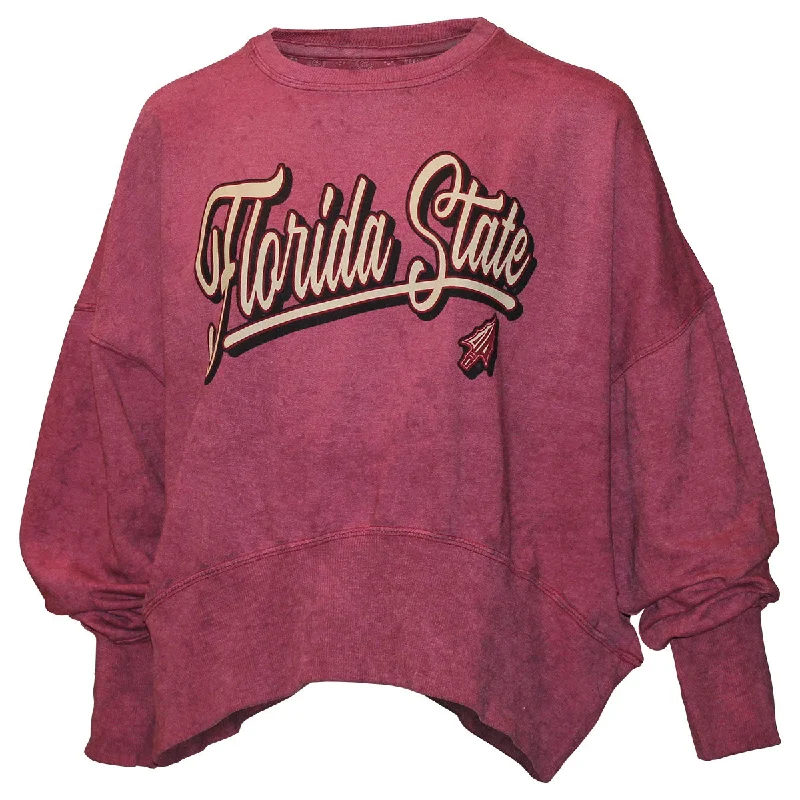 Modern Glamour Pressbox Women's Florida State Arrowhead Design Sun Washed Dolman Sleeve Crew Sweatshirt - Garnet