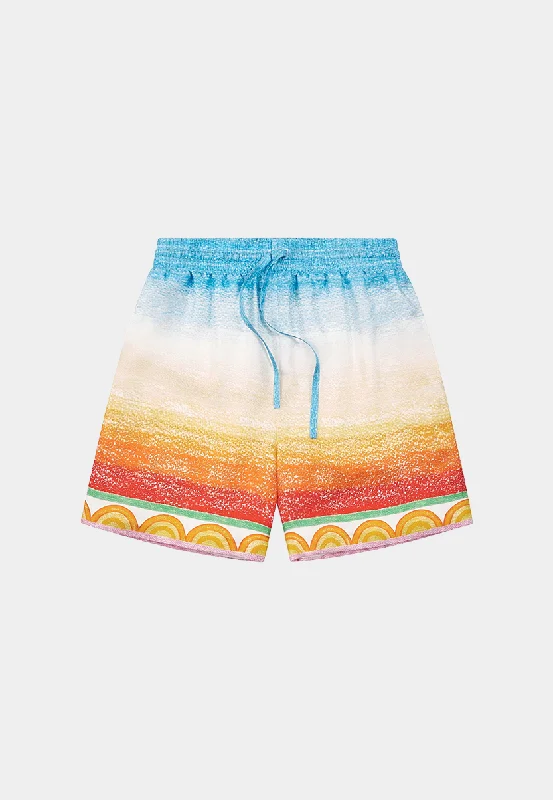 Graceful Drape Casablanca Unisex Silk Shorts With Drawstrings Crayon Tennis Player Gradient Multi