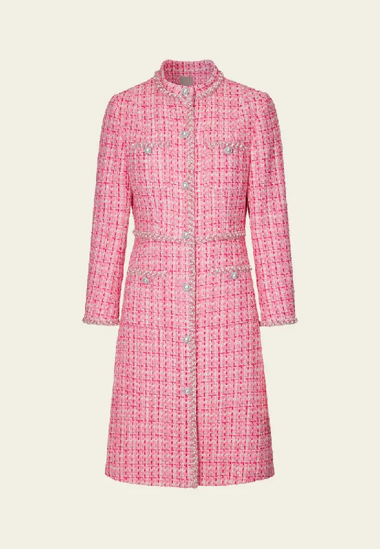 Style Beyond Borders Stand-collar Patch-pocket Embellished-trim Checked Dress