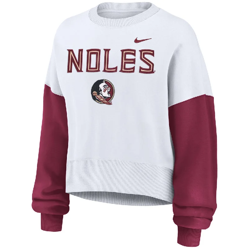 Luxury Fashion Nike Women's Noles Seminole Logo Crew Fleece - White/Garnet