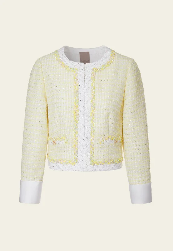 Disco - Inspired Retro Dance Look Contrasting-trim Braided-detail Sequin-detail Tweed Jacket