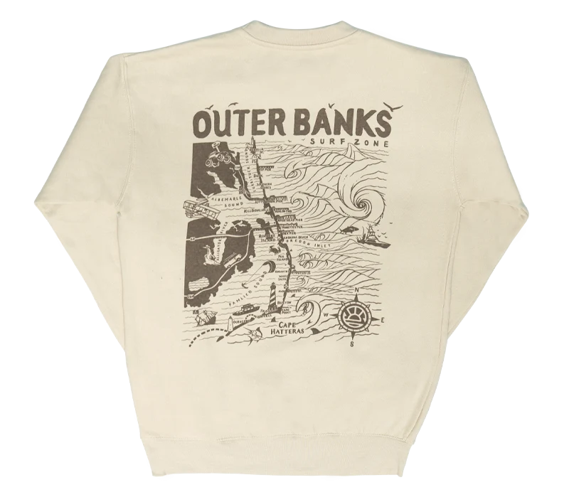 Stylish Statements REAL Outer Banks Map Wmn's Crew Sweatshirt-Bone