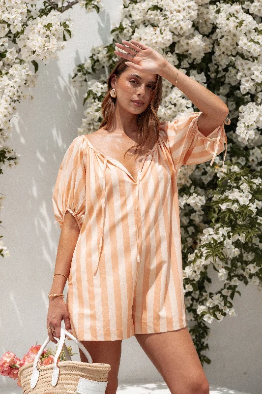 High End Designer Brands Discount Carina Striped Playsuit - Terracotta Stripe