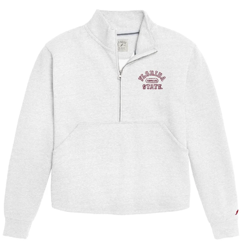 Premium Quality Garments League Women's Florida State Seminoles Tri-blend Zip Pullover Fleece - Heather White