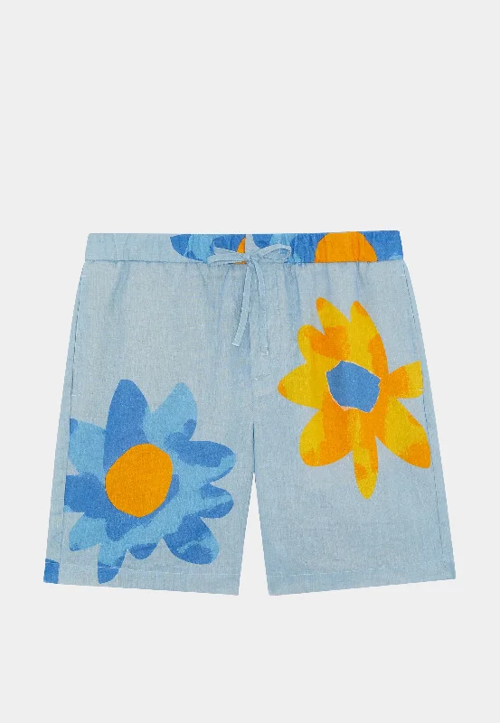 Save On Classic Elegant Styles Frescobol Felipe JB Linen Short Print - Booth Blue & Booth Yellow