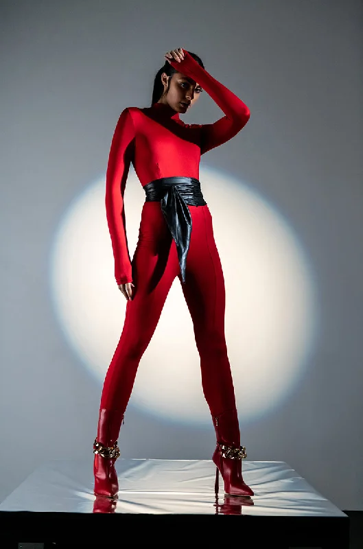 Bold Fashion LEGENDARY LONG SLEEVE TURTLENECK JUMPSUIT RED