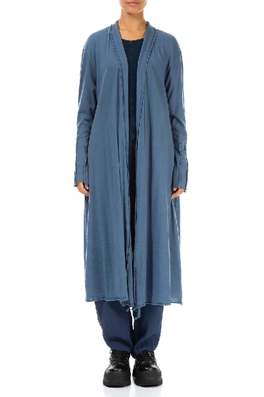 All Season Fashion Collection Exposed Seam Open Blue Wool Cardigan