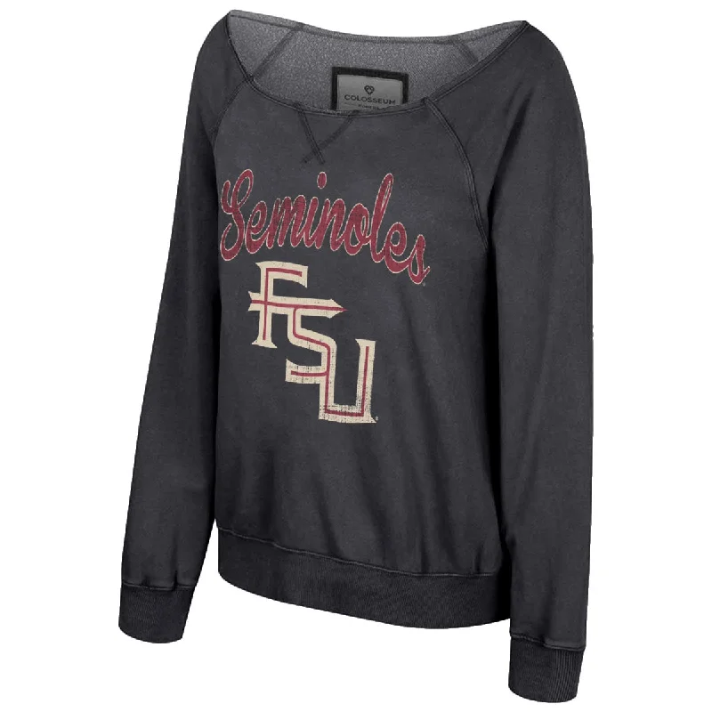 Wardrobe Upgrade Colosseum Women's Seminoles Stacked FSU Off Shoulder Fleece Crew - Black